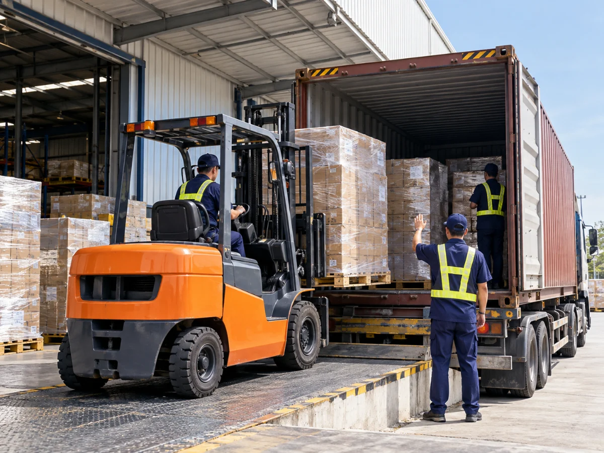 Dịch vụ chuyển kho xưởng – xe nâng xếp pallet lên container