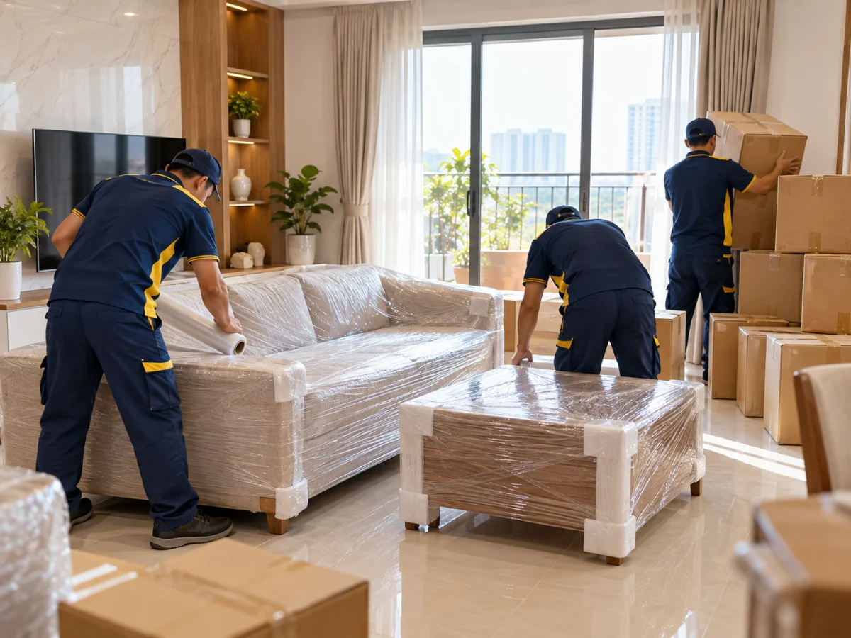 Dịch vụ chuyển nhà trọn gói – bọc lót sofa và đóng thùng đồ đạc